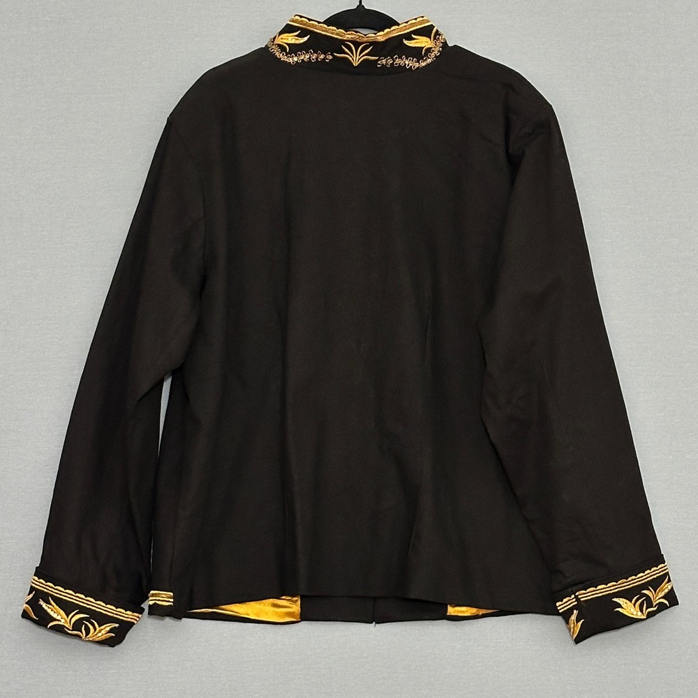 Giclee Womens Jacket Plus 2X Black Gold Embroidered Sequin Mandarin Royal Ornate - Picture 4 of 10